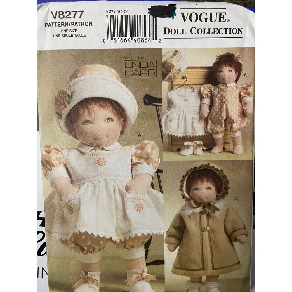 Vogue V8277Doll Collection Pattern One Size 15" Baby Doll Clothes Designed By L